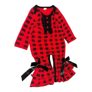Baby Girls Buffalo Plaid Long Sleeved Romper, Size 12m